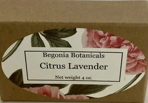 Begonia Botanicals Organic Soap Bar 4oz. Citrus Lavender Scent Women Or Men - Picture 1 of 2
