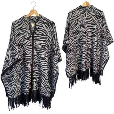 Christian Siriano New York Mujer L/XL Cebra Flecos Pullover Poncho Suéter Nuevo sin Etiquetas Foto 1 de 4