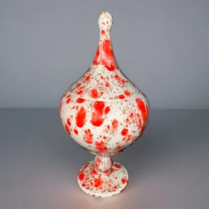 Vtg Pottery Splatter Glaze Empoli Style Jar w/Lid-Reds/Browns/White-GUC-Repaired - Picture 1 of 14
