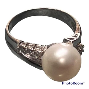 vintage sterling 925 Vintage Style Sterling Silver Simulated Pearl Ring 4 1/4 - Picture 1 of 3