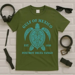 Gulf Of Mexico Turtle Foxtrot Delta Tango EST 1550 T-Shirt Unisex - Picture 1 of 10