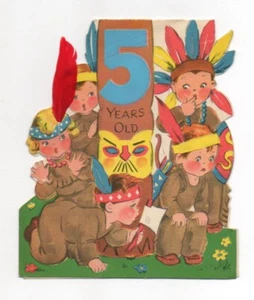 Early 1950s Norcross Die Cut 5 Yr Old Birthday Card Indians Native Americans  - Picture 1 of 2