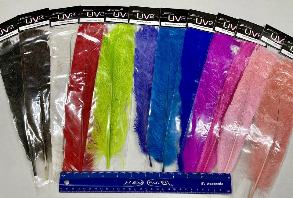 SPIRIT RIVER SPIRT RIVER UV2 OSTRICH PLUME. FLY TYING MATERIAL, CRAFTS. YOU PICK COLOR. 10+"