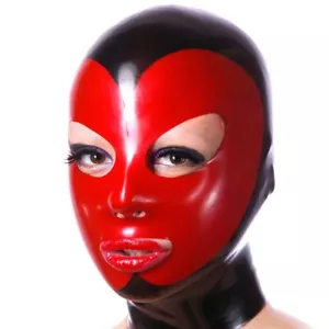 Latex Hood Back Zip Rubber Mask Open Mouth and Eye Catsuit Clubwear BDSM Fetish - Picture 1 of 3