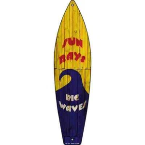 Sun Rays Big Waves Metal Surfboard Sign 23"x6" Plaque Home Door Garage Wall - Picture 1 of 1