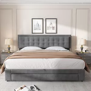 Ottoman Storage Gas Lift Bed 6ft 180x200 Upholstered Bed Frame with Drawer Grey - Picture 1 of 11
