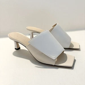 Wandler ISA Bi-Color Kitten Heel Slipper Sandal Size 38 Ivory Leather Square Toe - Picture 1 of 13
