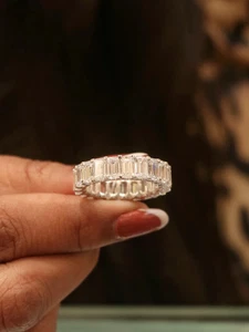 6.54Ct Baguette Cut Moissanite Modern Wedding Eternity Band for Women 925 Silver - Picture 1 of 9