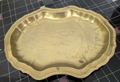 Vintage Messing Tablett Serviertablett antik Landhaus Shabby Deko Signiert - Bild 1 von 4