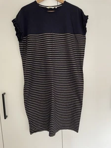 Boden Size 14L Cotton Jersey Tshirt Dress Navy Blue Gold Stripe Short Sleeve - Picture 1 of 9