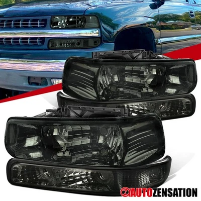 Fits 1999-2002 Chevy Silverado 2000-2006 Tahoe Smoke Headlights+Bumper Lamps Foto 1 de 4