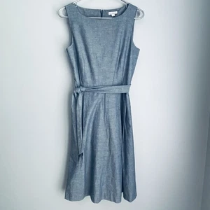 LL Bean Signature Women's Sleeveless Chambray Dress Size 6 Belt Coastal Pockets - Picture 1 of 17