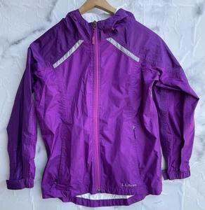 LL Bean Jacket Women Medium Purple Windbreaker Outdoor Hike Hooded Full Zip - Picture 1 of 16