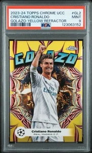 2023-24 Topps Chrome UCC Cristiano Ronaldo Golazo Yellow Refractor /125 PSA 9 - Picture 1 of 3
