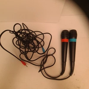 2 × Genuine Sony Playstation 2 Singstar Wired Microphones Blue/red Pair No Adap - Picture 1 of 4