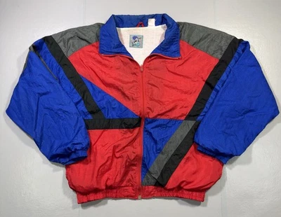 Jaqueta corta-vento vintage Santana Colorblock masculina grande vermelha azul preta anos 80 anos 90 - Imagem 1 de 4