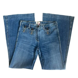 Current/Elliott Women’s Sz 28 Mini Pocket Mid Rise Flare Jeans Medium Wash Denim - Picture 1 of 15