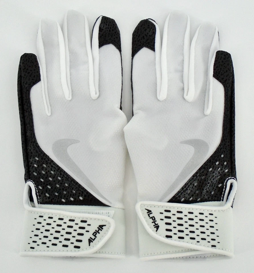 Nike Alpha Batting Gloves Youth Medium White/Black/Silver - Image 1 of 4