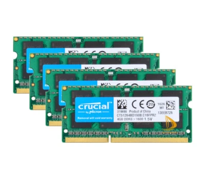 Crucial DDR3 16 GB RAM 4x 4 GB PC3-12800S 1600Mhz SODIMM 204Pin Laptop Memory - Image 1 of 4
