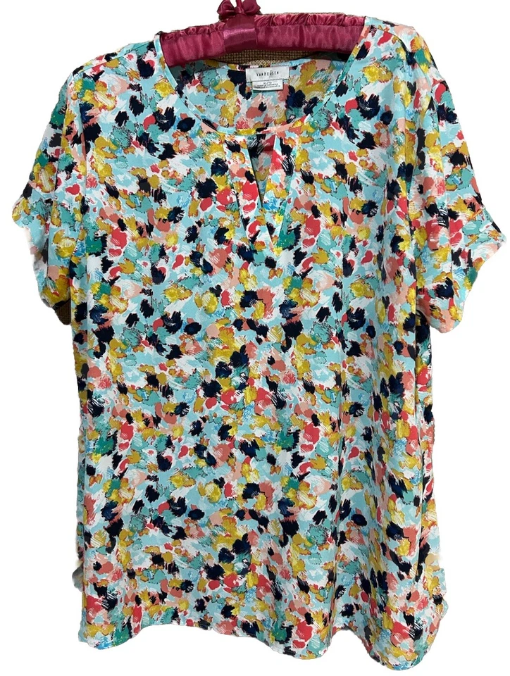 Van Heusen Top XL Artsy Keyhole Bust Silky Popover 衬衫衬衫尺寸特大号 — 第 1/4 张图片