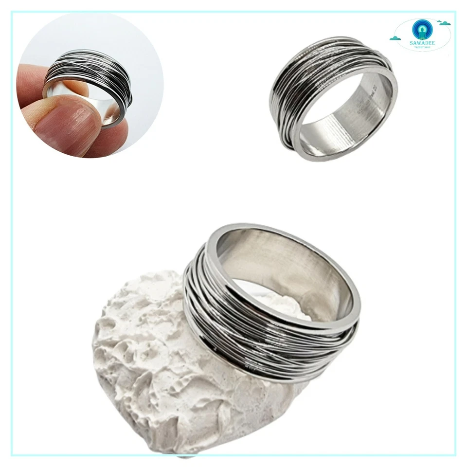 Anello filo della vita acciaio inox fascia uomo donna fede argento intrecciato - Immagine 1 di 4