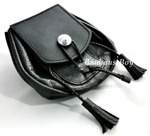 BOLSA KILT SPORRAN JACOBITE CUERO NEGRO HIGHLAND CORDÓN Y BORLAS ROPA ESCOCESA - Imagen 1 de 3