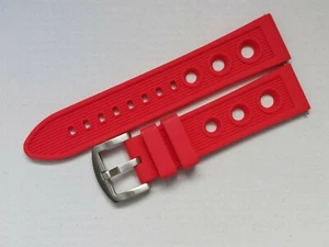 22mm Red Rubber Racing Diver Rally 3-Hole Silicone Comfortable Watch Band Strap - Picture 1 of 3