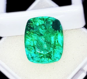 Natural Green Emerald 11.15 Ct Cushion Shape Loose Gemstone With Certificate - Picture 1 of 6