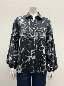 Sunny Leigh geblümte Satin Langarm Kragen Button Down Bluse - Bild 1 von 1
