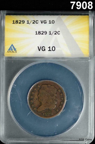 1829 HALF CENT ANACS CERTIFIED VG10 NICE! #7908 Cover
