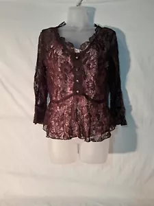 Ladies Apt. 9 Brown Lace Long Sleeve Blouse with Blush Pink Camisole Medium NEW - Picture 1 of 4