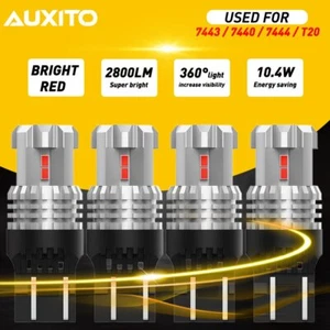 4x 7443 7440 7444 2800LM Brake Stop Tail Turn Signal LED Light Bulbs Bright Red - Picture 1 of 11