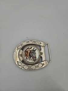 1970s Western Porcelain Horse Head Horseshoe Belt Buckle - Bild 1 von 3