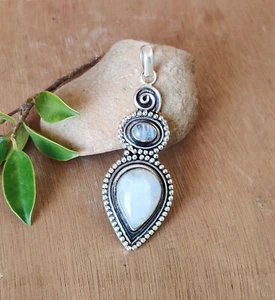 Nice Rainbow Moonstone Gemstone 925 Sterling Silver Handmade Pendant X-63 - Picture 1 of 5