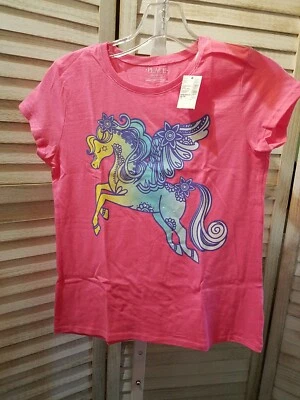 The Childrens Place Girls Shirt Size XXL 16 Pink Floral Unicorn Tee Short Sleeve - Image 1 of 4