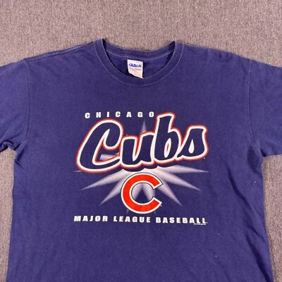 Винтажная молодежная синяя тяжелая хлопковая бейсбольная футболка Gildan Chicago Cubs MLB размер XL - Изображение 1 из 4