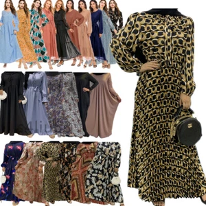 Ramadan muslimischer Damen Kaftan Abaya bedruckt langes Kleid Robe Dress Dubai Cocktail - Bild 1 von 80