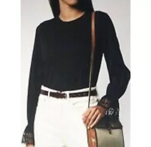 New See by Chloe Embellished Elasticized Ruffled Cuffs Black Blouse Top Large - Picture 1 of 7
