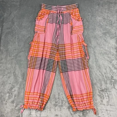 Free People Pants Womens XS Pink Combo Plaid Crafted Cargo Balloon Leg Utility - Image 1 of 4