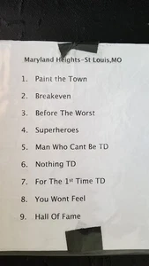 THE SCRIPT - ORIGINAL NOT A COPY AMPHITHEATER ST LOUIS CONCERT USED SETLIST - Picture 1 of 1