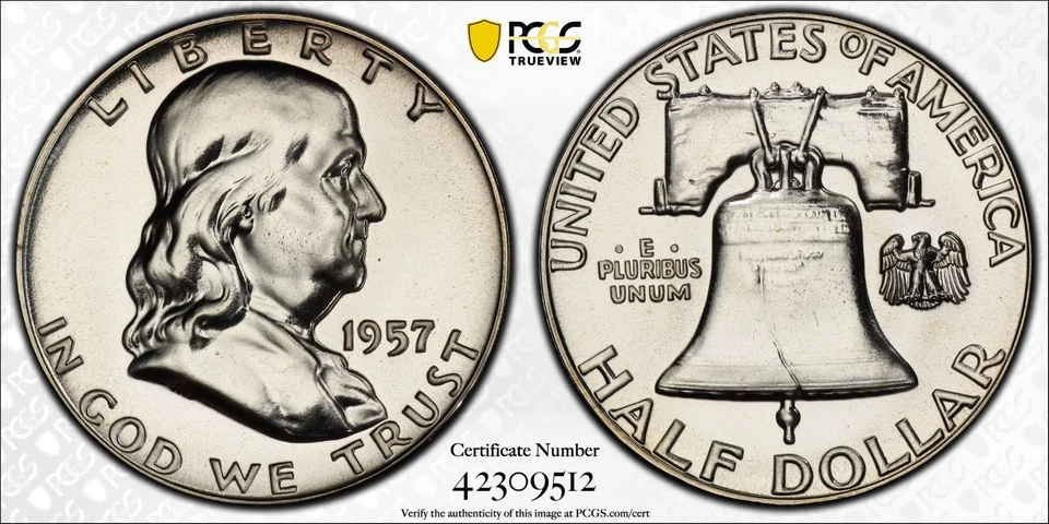 Medio dólar Franklin 1957 graduación profesional Pr66 escudo de oro/verdadera vista Foto 1 de 1