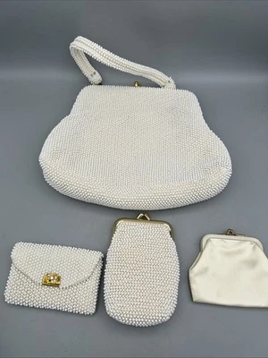 Винтажный Walborg Saks Fifth Avenue ручной работы во Франции белый бисером сумочки комплект - Изображение 1 из 4