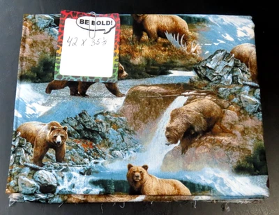 David Texiles 100% Cotton Grizzley Bear & landscape 42"x35.5" Crafting Fabric - Image 1 of 3