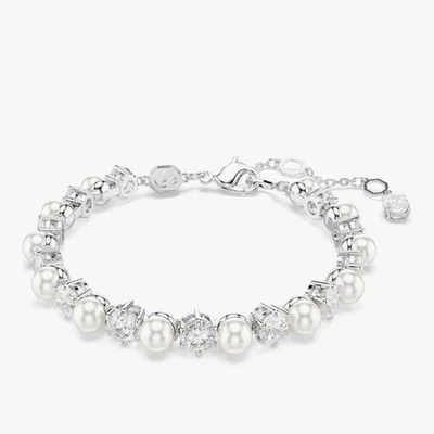 Матрица Swarovski браслет кристалл жемчуг, круглый огранки белый, родия покрытием 5689633 - Изображение 1 из 3