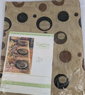 Signature Homestyles дорожка для стола абстрактные круги желтовато-коричневые/коричневые 16 x 54 дюйма НОВЫЕ - Изображение 1 из 4