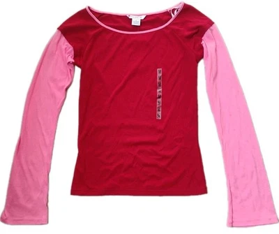 Nuevo Con Etiquetas Y2K Carmesí Y Rosa Juniors Transparente Manga Larga Top Foto 1 de 4
