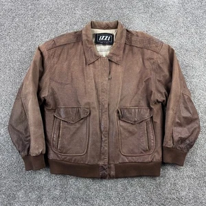 Vintage IZZI Leather Bomber Jacket Men's Medium Brown Map Lining Aviator Flight - Picture 1 of 6
