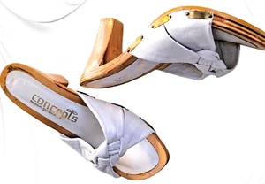 Vintage White Leather Concepts Wood Platform Sandals Greece 7.5 M - Picture 1 of 11