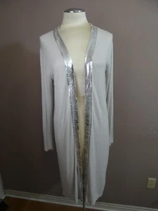 Brand Bazar One Size Silver Metallic Detail Long Duster Cardigan Open Boho - Picture 1 of 13