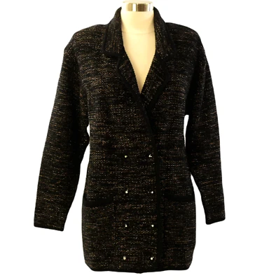 Cardigã feminino vintage metálico anos 90 peito duplo S dourado namorado blazer - Imagem 1 de 4